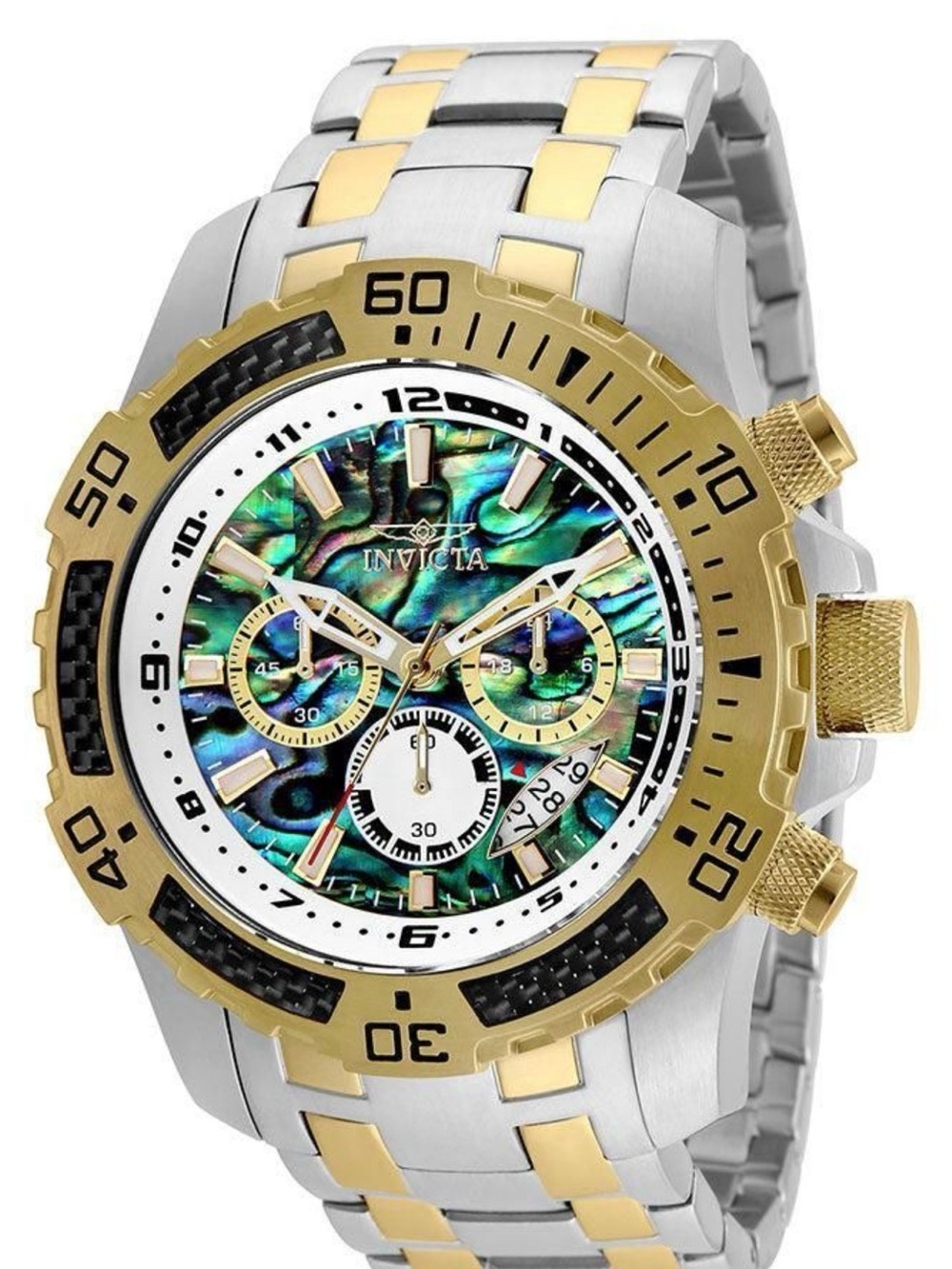 New Invicta Pro Diver SCUBA
Men's Watch w/ Abalone Dial - 51mm. Steel. Gold